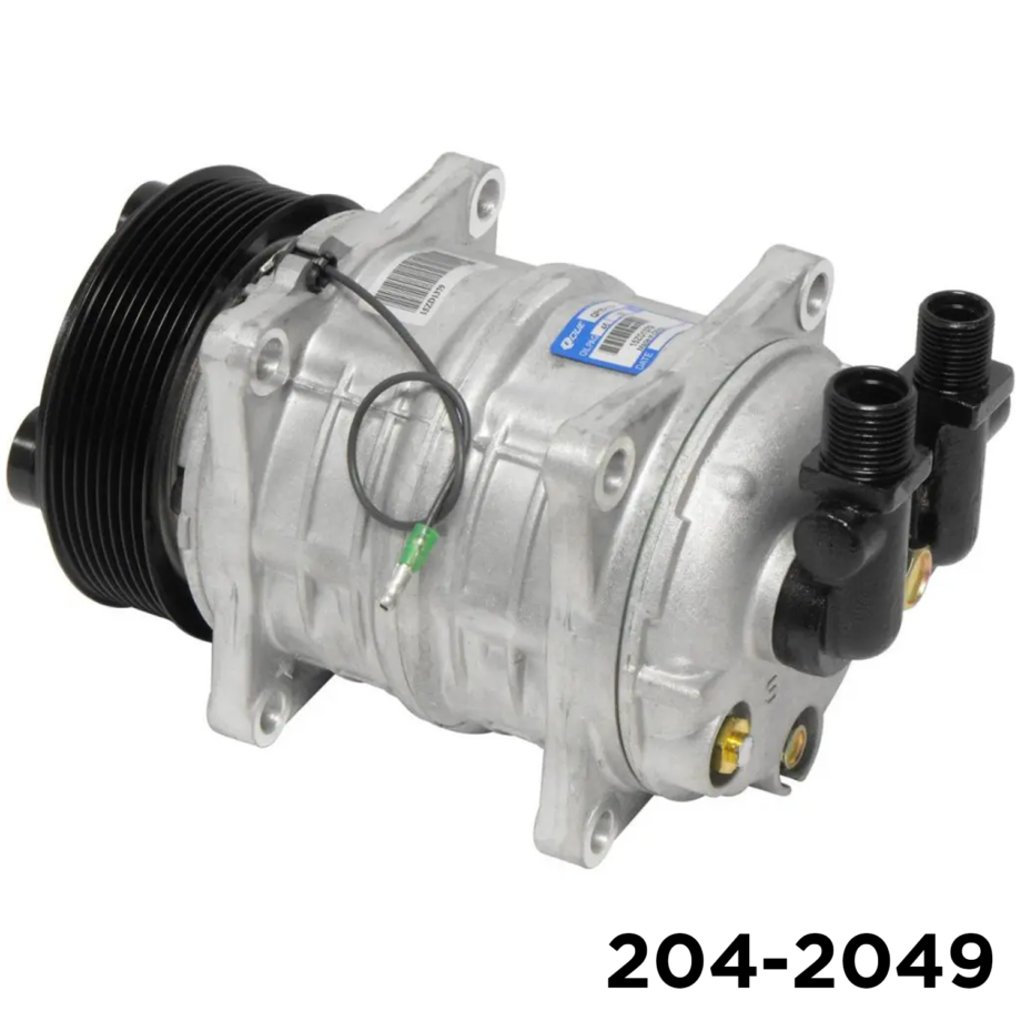 TM15HD 8-groove 12V A/C compressor assembly with vertical O-ring ports (Air Components 204-2049)