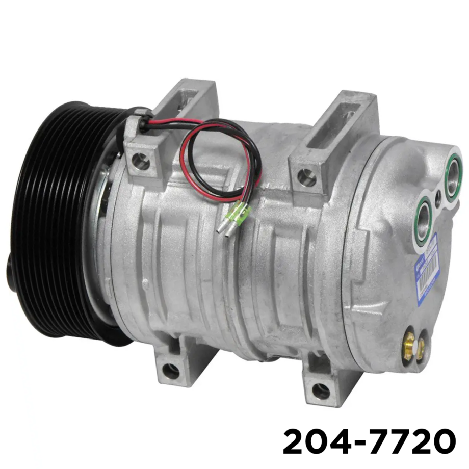 Air Components 204-7720 TM21 A/C compressor, direct mount, 10-groove poly-V clutch, 127 mm pulley, 12V.