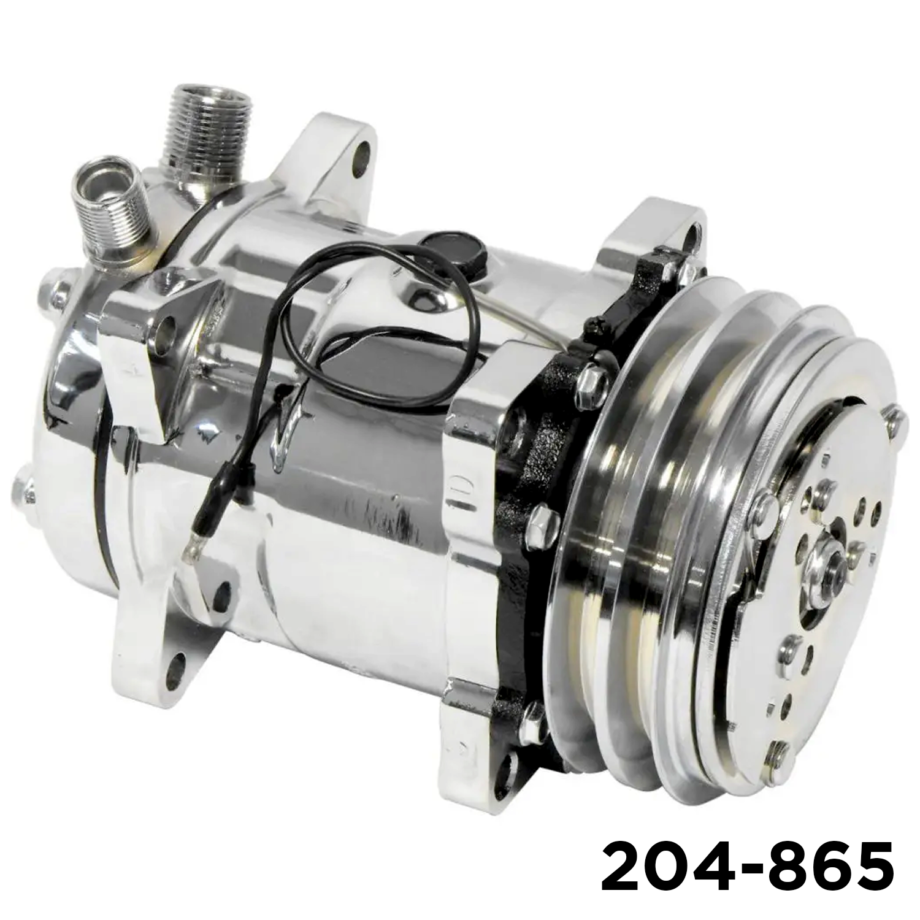 Chromed Sanden SD5H14 2-groove 12V A/C compressor assembly with vertical O-ring ports (Air Components 204-865)