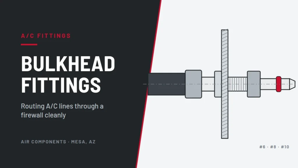 Running A/C lines through a firewall without a bulkhead fitting means a hose that chafes, a hole that does not seal, and a system you cannot take apart in
pieces. Here is how bulkhead fittings work, when a multi-line plate is the better answer, and how to plan the pass-through before you drill.